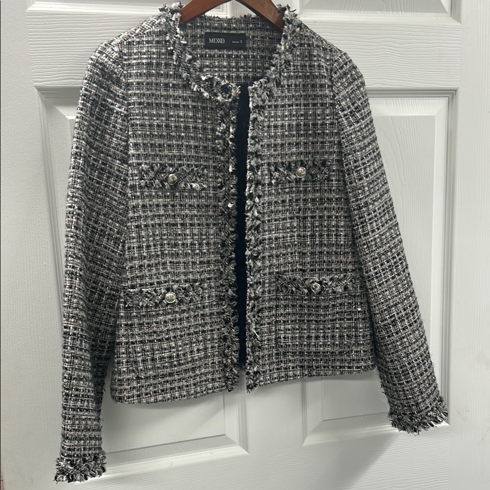 MIXXO Tweed Blazer with Classic Trim